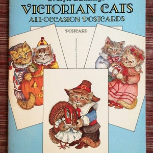 Cartão de gato, presente de gato, cartão postal de gato, cartão postal vitoriano, amante de gatos, cartão de felicitações de gato, publicação Dover, cartão postal antigo, cartão de felicitações de gato