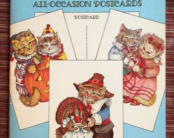 Kattkort, kattpresent, kattvykort, viktorianskt vykort, kattälskare, katthälsningskort, Dover-publikationen, gammaldags vykort, katthälsningskort