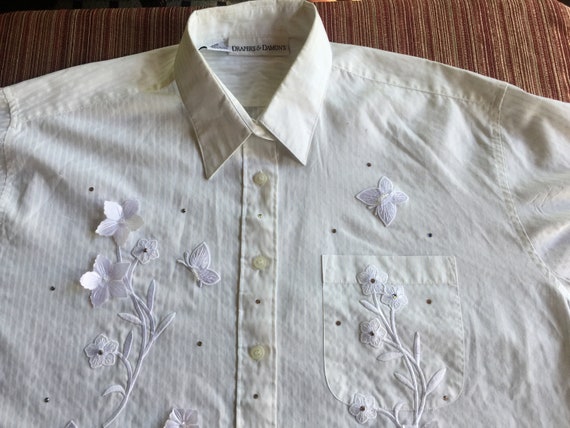 White Flower Blouse, White Floral Blouse, White Flower Top