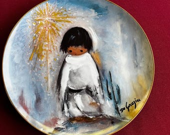 Sammelteller, Urlaubsteller, Sammelteller, Ted De Grazia, Little Boy Art, Kunstteller, Urlaubskunst, bemalter Teller, Weihnachtsteller