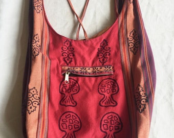 Hippie Cross Body Fabric Bag Boho Shoulder Bag Exotic Tribal Print Cloth, Woven Cotton Purse, Hobo Festival Large Tote Carryall India Bag