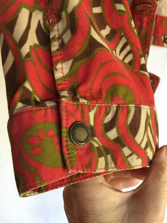 Floral Jacket, Flower Jacket, Stretch Jacket, Orange Jacket, Cropped Jacket, Print Jacket,Art Design Jacket, Corduroy Jacket, Casual Jacket View 5