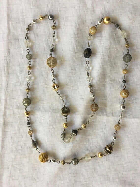 Gold Necklace, Gold Silver Bead, Long Gold Necklac