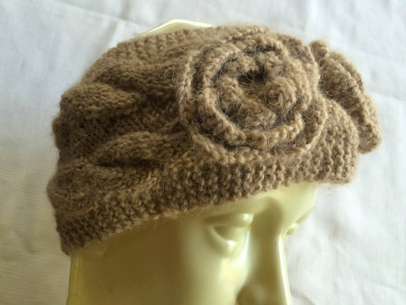 Tan Knit Headband,Beige Headband,Flower Headband,