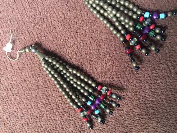 Boho Bead Earring, Bead Dangle Earring, Bronze Ea… - image 4