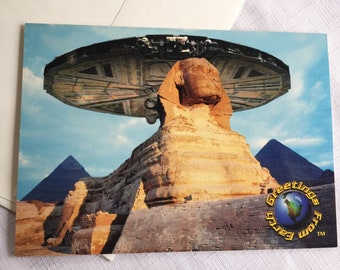 Flying Saucer, UFO Card, Egypt Card, UFO Greeting, Ufo Stationery, Sphinx Card, Egypt, UFO Gift, Giza Card, Pyramid Card, Flying Saucer Card