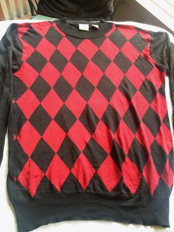 Red Black Sweater, Silk Print Pullover, Novelty M… - image 2