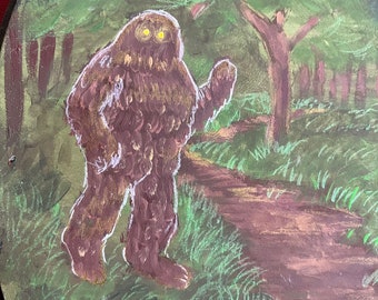 Sasquatch, Yeti, Bigfoot, Art populaire, Peinture sur bois, Peinture d'art populaire, Art de monstres, Art fantastique, Art créature, Art americana, Art OVNI, Bizarre