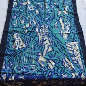 Blue Painted Scarf, Blue White Scarf, Tribal Print Scarf, Blue Print Scarf, Silk Blue Scarf, Deep Blue Scarf, Blue Scarf, Tribal Scarf
