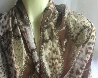 Brown Print Scarf, Brown Pattern Scarf, Brown Sheer Scarf, Animal Print Scarf, Leopard Print Scarf, Brown Infinity Scarf, Brown Scarf