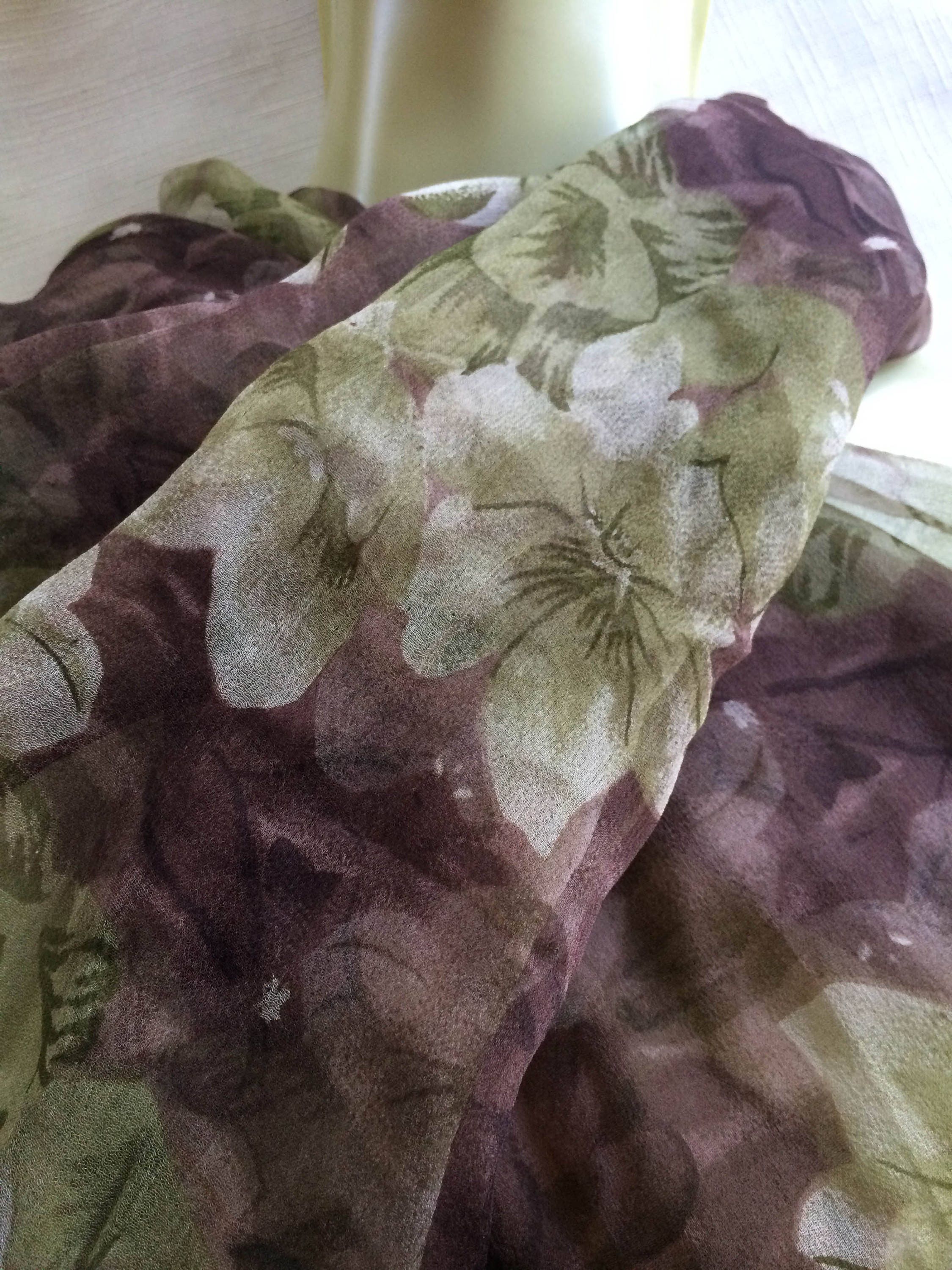 Brown Green Scarf, Sheer Brown Scarf, Brown Print Scarf, Earthtone Scarf, Brown Flower Scarf, Brown Floral Scarf, Earth Scarf, Nature Scarf