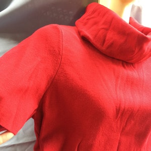 Red Top, Short Sleeve Red Top, Red Blouse, Red Knit Top, Red Turtle Neck, Red Turtleneck, XL Sweater, Red Sweater, Red Pullover, XL Knit Top image 1