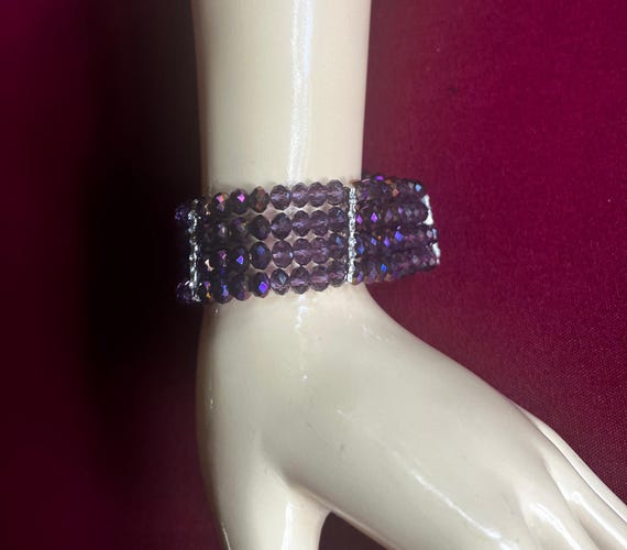 Stretch Bracelet, Aurora Bracelet, Faceted Bracelet, Beaded Bracelet, Purple Bracelet, Sparkly Bracelet, Fancy Bracelet, Crystal Bracelet View 3
