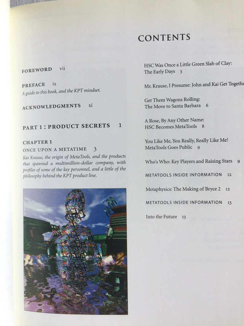 May include: A book cover with the title "Product Secrets" and a chapter titled "Once Upon a Metatime". The cover features a colourful, abstract image of a person made up of many smaller images.