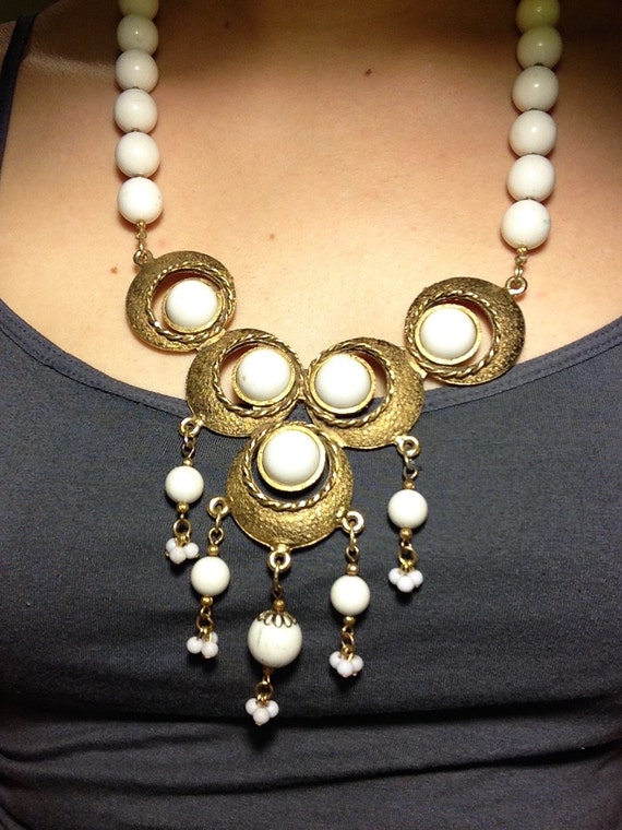 Statement Necklace, Bib Necklace, Boho Necklace, Gold White Necklace, Africa Jewelry, Exotic Necklace, Bling, Africa Necklace, Bold Necklace