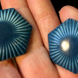 Blue Earrings, Blue Starburst Earrings, Blue Hexagon Earrings, Hexagon Earrings, 70s Blue Earrings, Cornflower Blue Earrings, Blue Stud