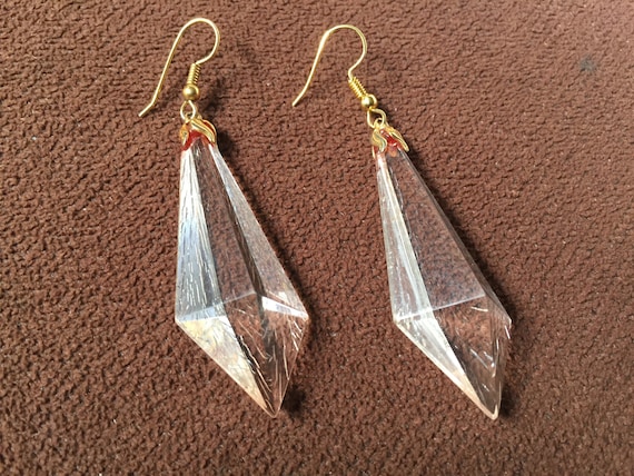 Pink Dangle Earring, Clear Dangle Earring, Long C… - image 1