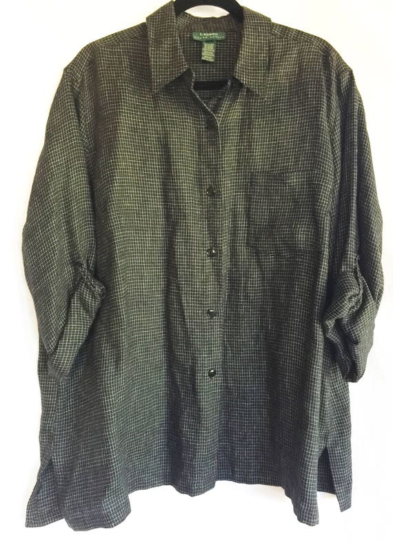 Black Linen Top, Loose Black Blouse, Black Linen B
