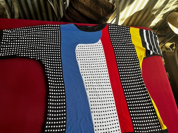 Pullover Sweater, Multi-Color Sweater, 80s Pullover, Colorful Pullover, 80s Tunic, Colorful Tunic, New Wave Top, 80s Top, Primary Color Top