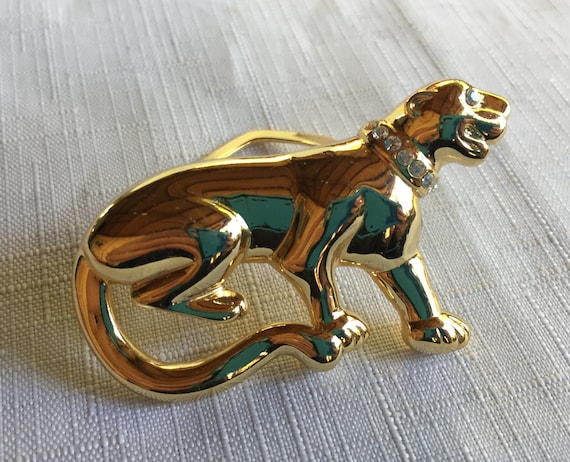 Gold Panther Pin, Cougar Pin, Cougar Brooch, Pant… - image 1