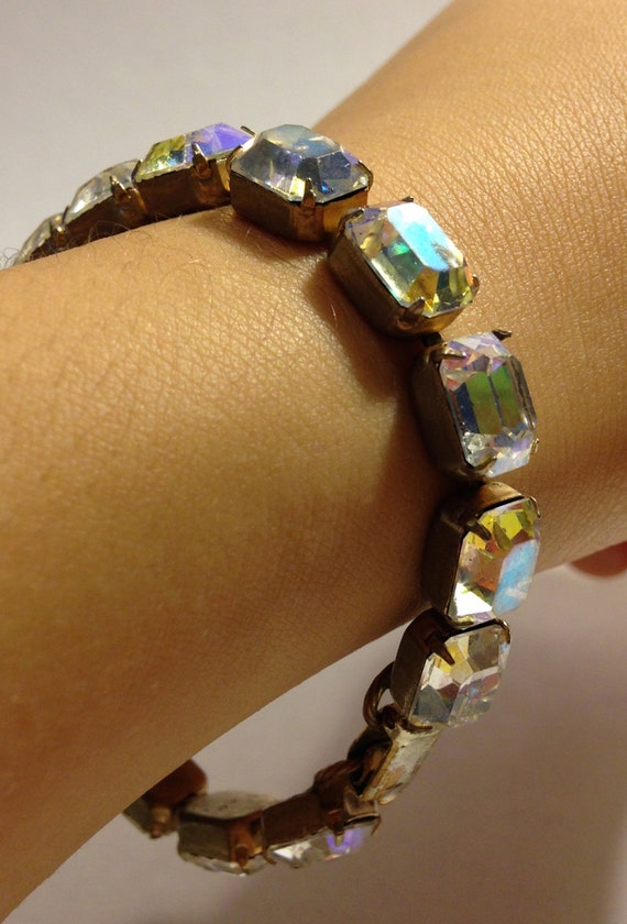 Aurora Borealis Bracelet, Rhinestone Bracelet, Br… - image 1