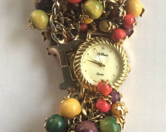 Multi Color Watch, Beaded Watch, Colorful Watch, Bracelet Watch, Statement Watch, Unusual Watch, Charm Watch, Boho Watch, Watch, 70s Watch