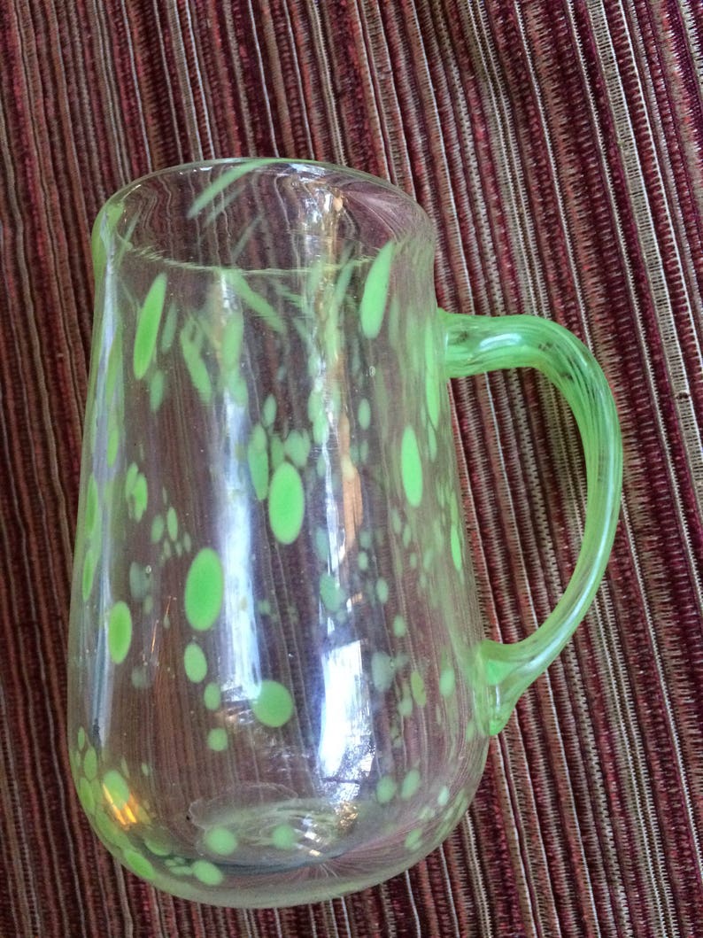 Blåst glasmugg, hantverksmugg, konstglasmugg, konstglasmugg, konstkaffekopp, bohemisk mugg, bohemisk glasmugg, glaskopp, hantverksglasmugg, grön mugg bild 2
