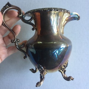 Retro Antique Silver Plated Medium Pitcher, English Teapot, Milk Jug, Sauce Pitcher, Coffee Carafe, Ornate British Tea Party Beverage Server