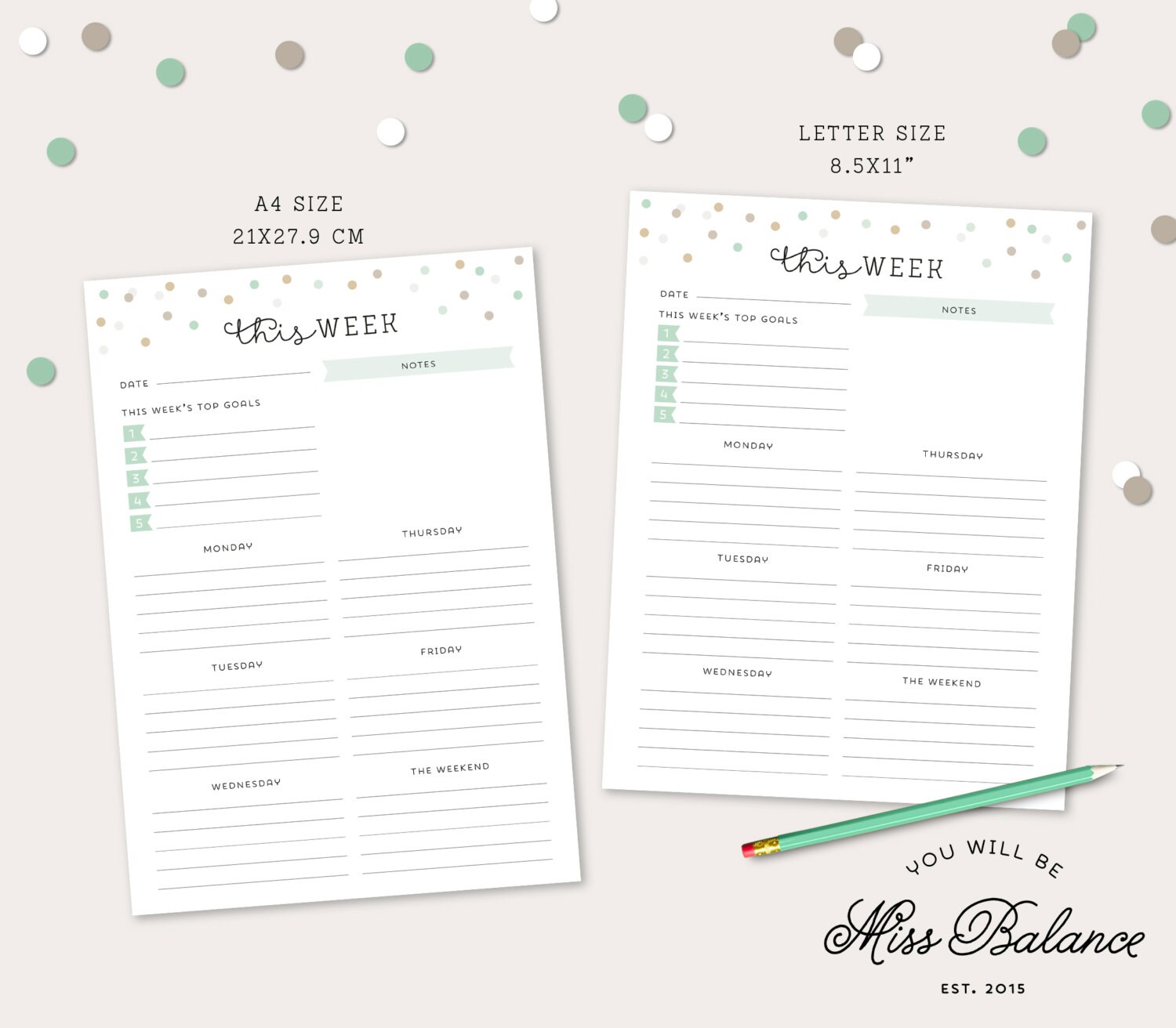 weekly planner printable to do list printable daily etsy