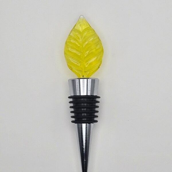 Blown Glass Leaf Winestopper - Handmade Glass bottle stopper - Artistic Bottle Cork