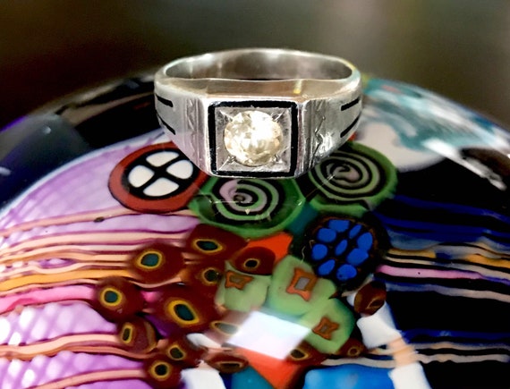 Vintage Sterling Silver Gemstone Art Deco Ring, Mi