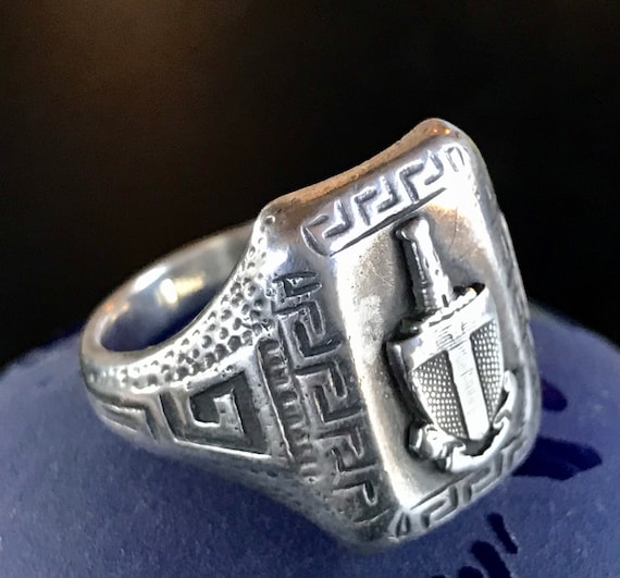 VIntage Sterling Silver Sword Shield Ring, Heavy S