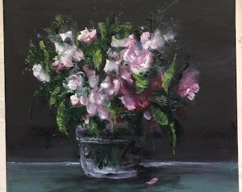 Pink flowers in a vase Original Oil Painting, perfect gift for a lady, Christmas gift for the home, housewarming gift, bespoke artwork, ar