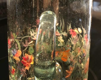 Vintage handpainted Recycled Glass JUG, Elegant/bespoke design, perfect summer tableware, Wedding/Engagement/Anniversary/Garden party Gift