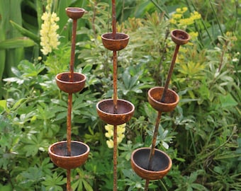 Triple Rusty Metal Rain Catcher. Decorative Garden. Handmade. 110cm.