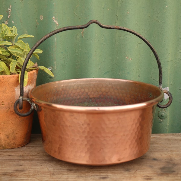 Vintage Old Antique Small Copper Cauldron. Hanging Basket Garden Planter. #6