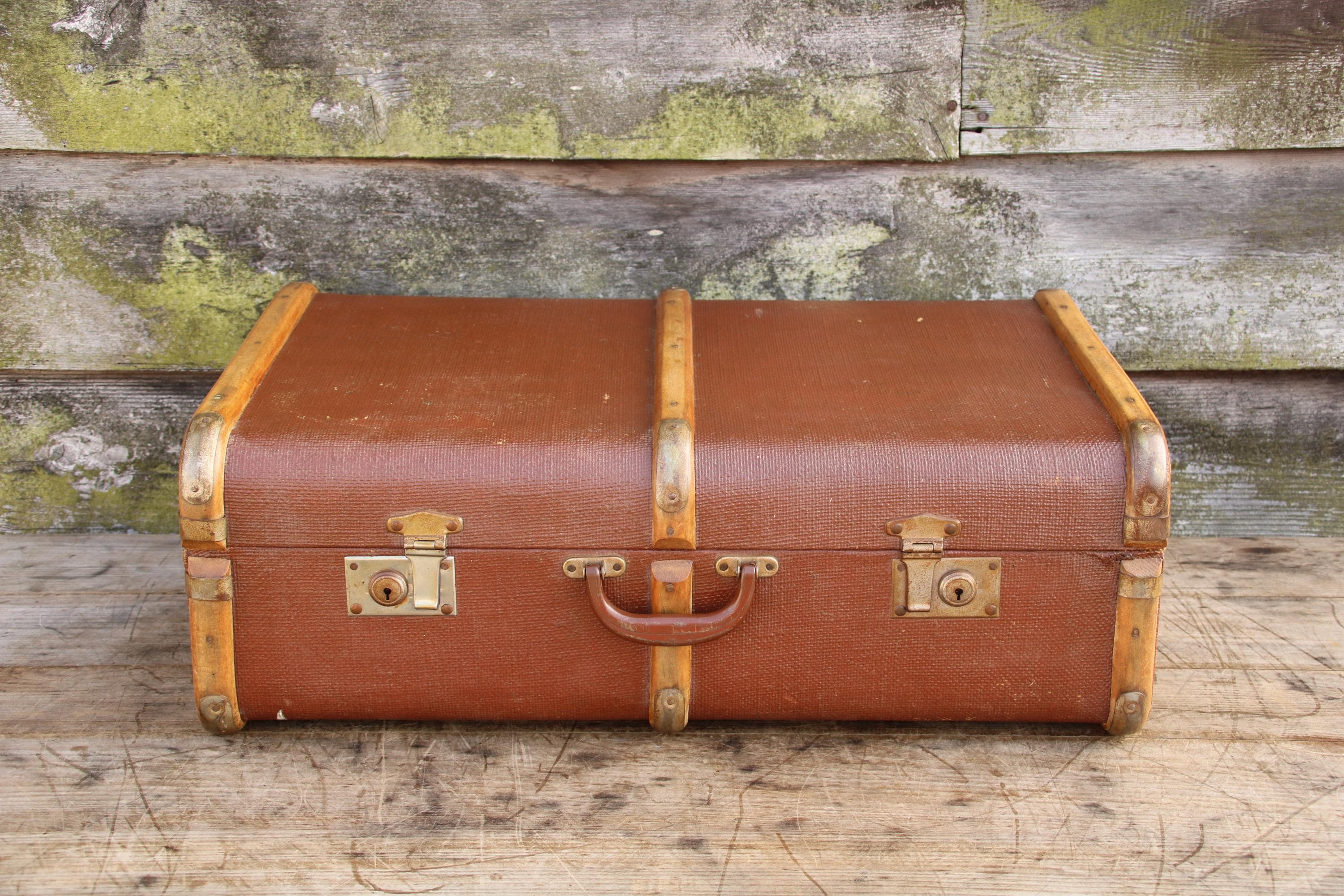 Trunk Vintage Suitcase Old Vintage Small Brown Steamer Trunk
