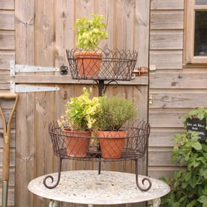 Wire Metal Vintage Victorian Style Round Two Tier Planter, Plant Stand, Jardiniere.
