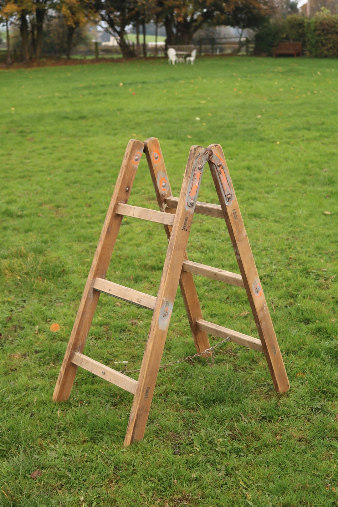 Vintage Rustic Old Wooden Trestle Ladder. Towel Rail Blanket Etsy UK
