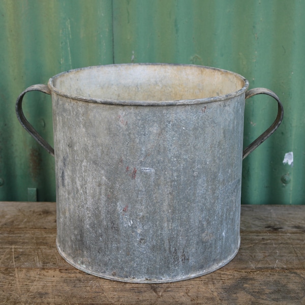 Old Vintage Galvanised Metal Zinc Dog Ear Tub. Christmas Tree Garden Planter. #19