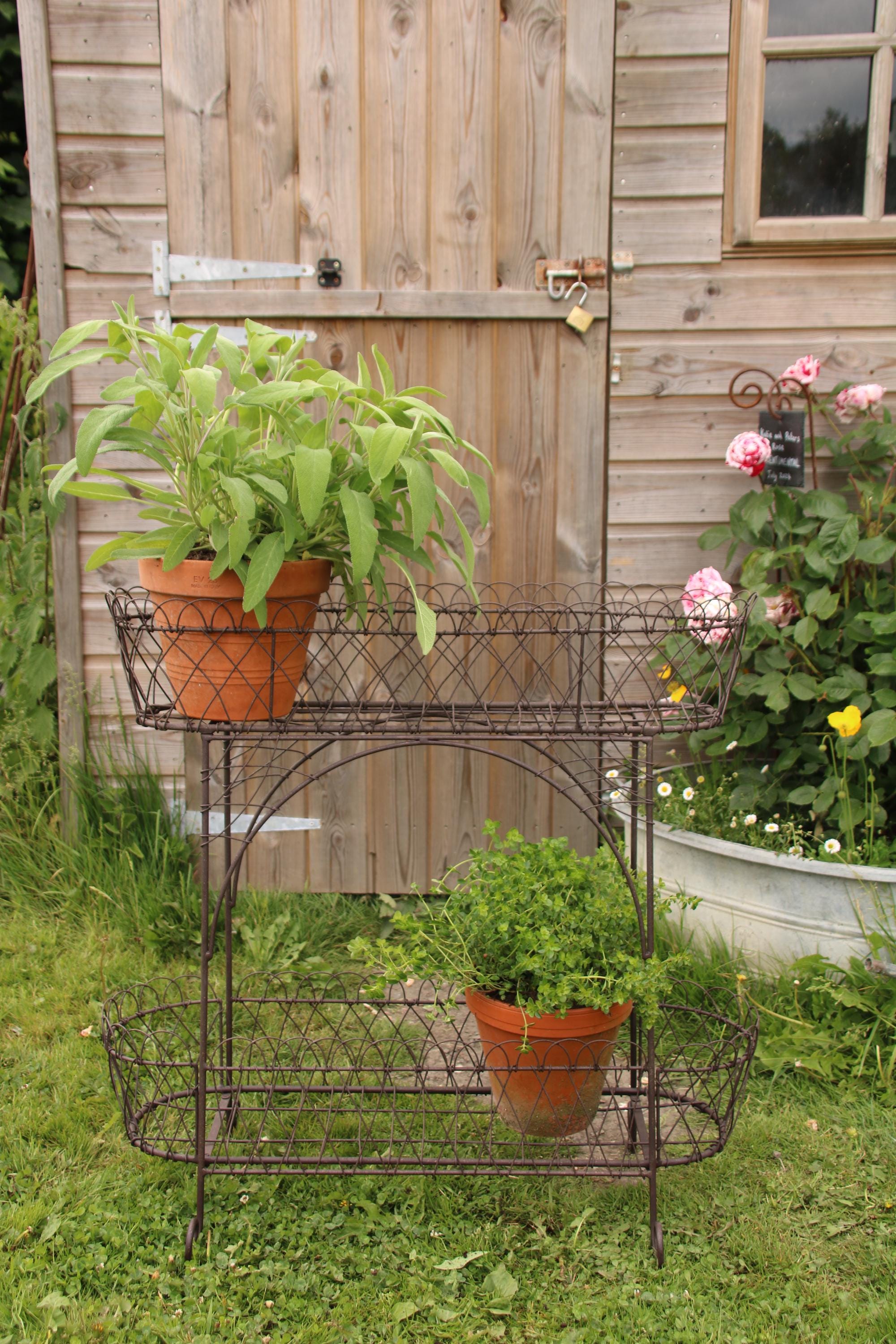 Wire Metal Vintage Victorian Style Two Tier Planter, Plant Stand