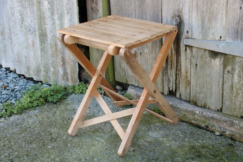 Old Vintage Small Brown Wooden Folding Stool, Plant Stand. 6 Etsy UK