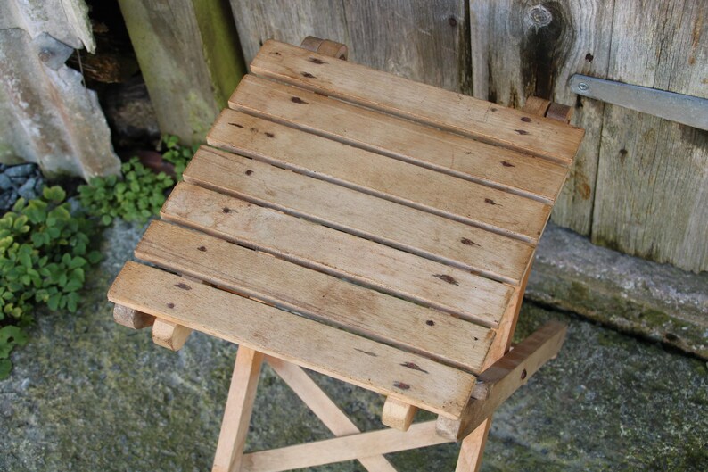 Old Vintage Small Brown Wooden Folding Stool, Plant Stand. 6 Etsy UK