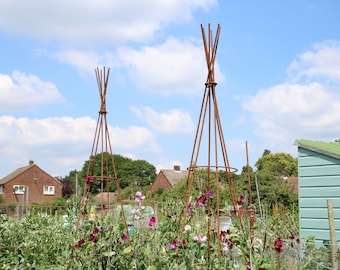2.3m Tall Folding Metal Wigwam Bean Poles Garden Plant Support Obelisk