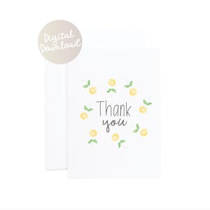 Thank You! Sunflowers Illustration Printable Card, printable download, print from home cards