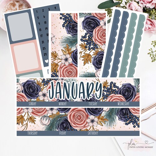 Printable Planner Stickers January Monthly View Kit W/ Cut - Etsy