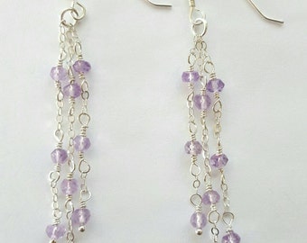 Natural Light Pink Amethyst Gemstone & Sterling Silver Earrings