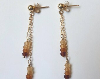 Ombre Natural Hessonite Garnet Gemstone & Gold Filled Earrings