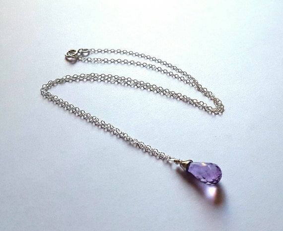 Natural Pink Amethyst Gemstone Briolette & Sterling Silver Necklace