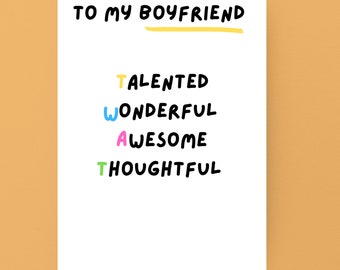 Boyfriend Cheeky Acronym Card - Valentine's, Birthday, Anniversary